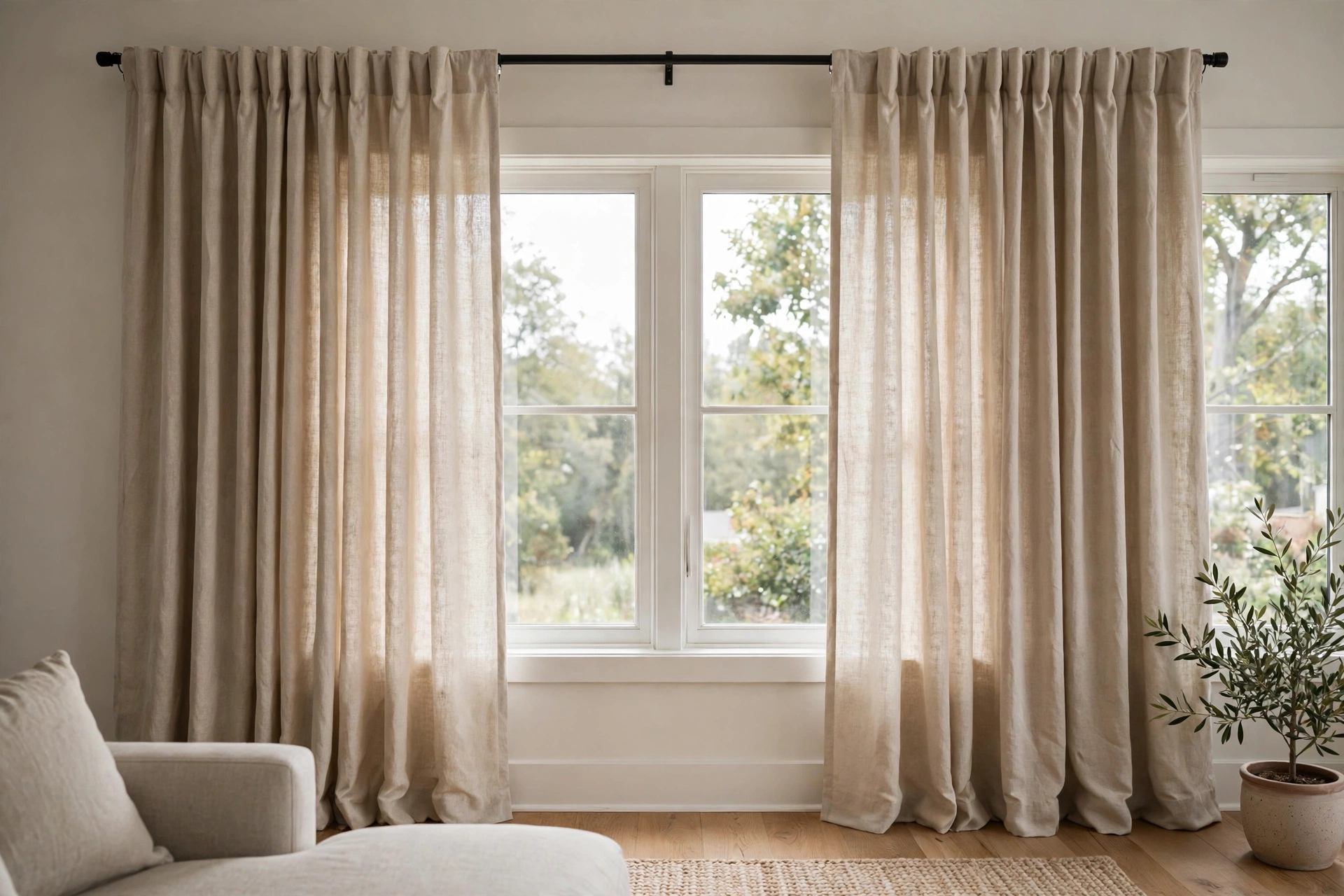 Curtains hanging on a rod above a window
